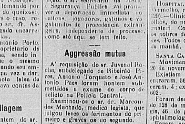 Agressão Mútua na estação Pilar 1906 (Mauá)