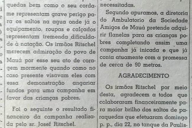 O Paraquedismo em Mauá - Folha de Mauá, 28 de maio de 1955