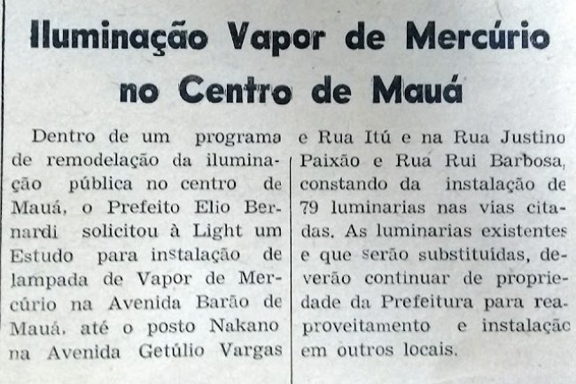 Iluminação de Vapor de Mercúrio no Centro de Mauá, 1969
