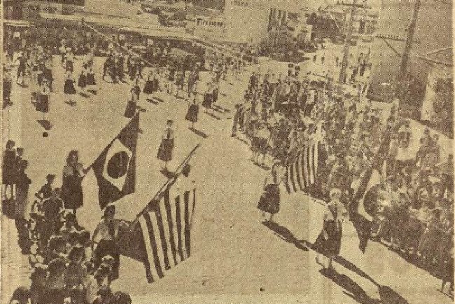 Evento esportivo e 1º de maio em Mauá no ano de 1958