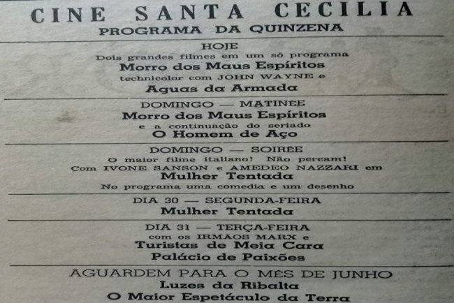 Mauá: Programação Cine Santa Cecília - 28 de maio de 1955