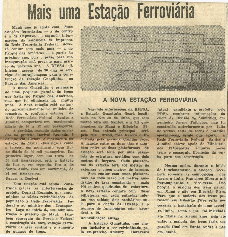 Guapituba, Mais uma estação Ferroviária 1982