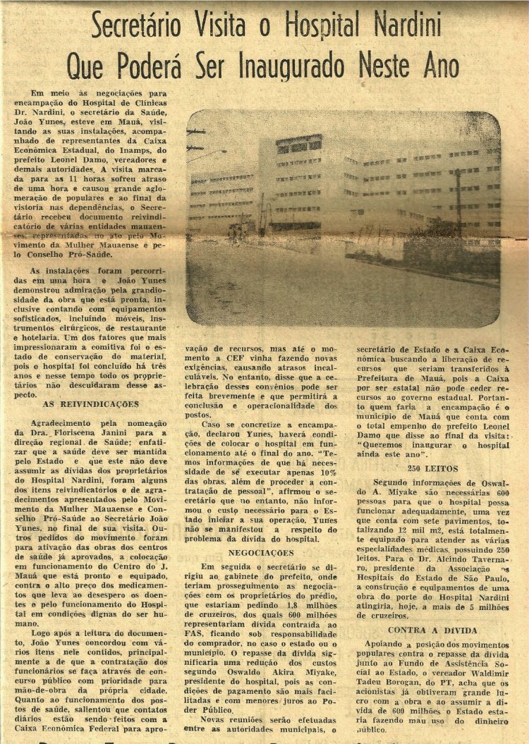 Inauguração do Hospital Nardini 1983 Parte I
