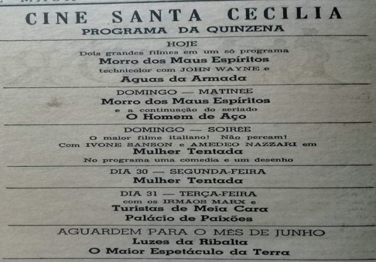Mauá: Programação Cine Santa Cecília - 28 de maio de 1955