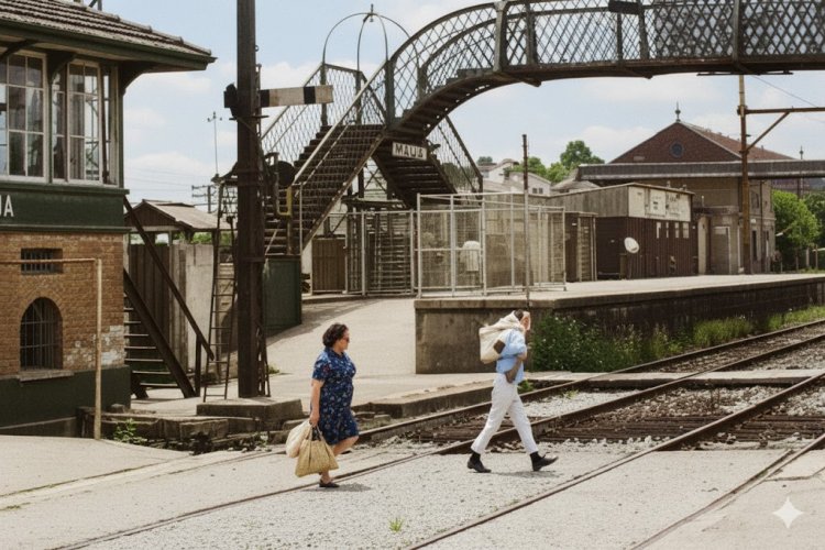 A antiga passagem de nível no centro de Mauá, em meados da década de 1960